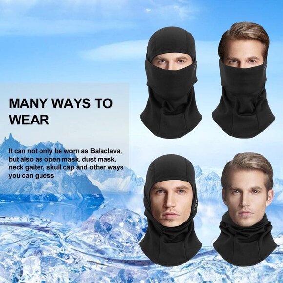 Rockbros Men's Black Windproof Cold Weather Winter Thermal Hood Balaclava Mask - Picture 2 of 6